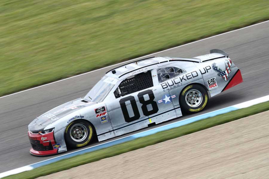 Joe Graf Jr., No. 08 Bucked Up Energy Chevrolet Camaro in gray on track