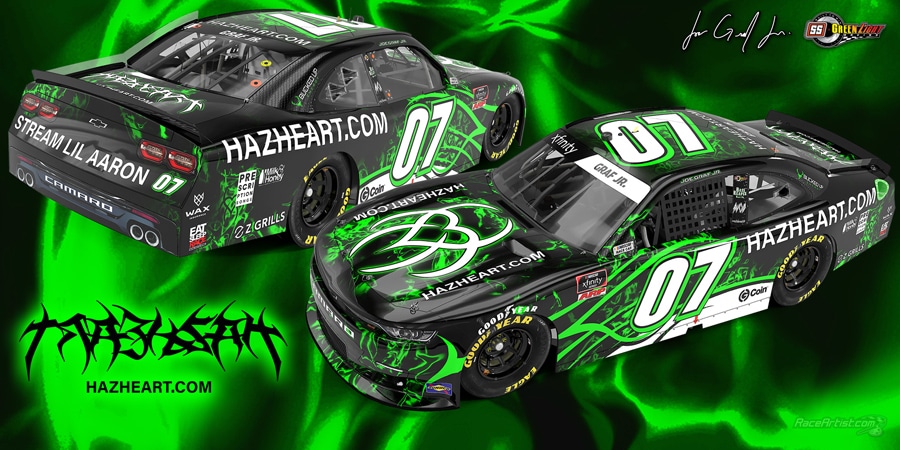 07 race car with green background